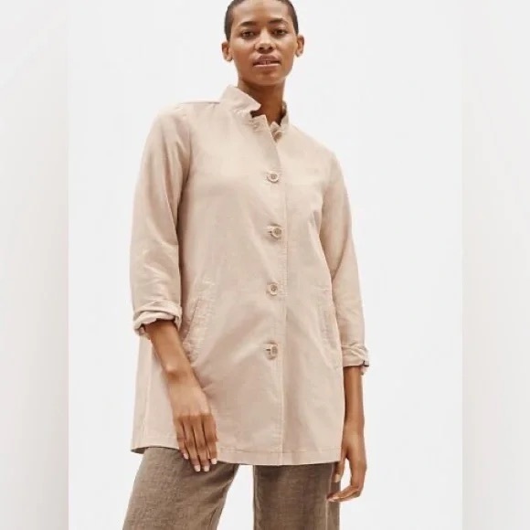 Eileen Fisher Jackets & Blazers - Eileen Fisher Khaki Organic Cotton Hemp Stretch Stand Jacket